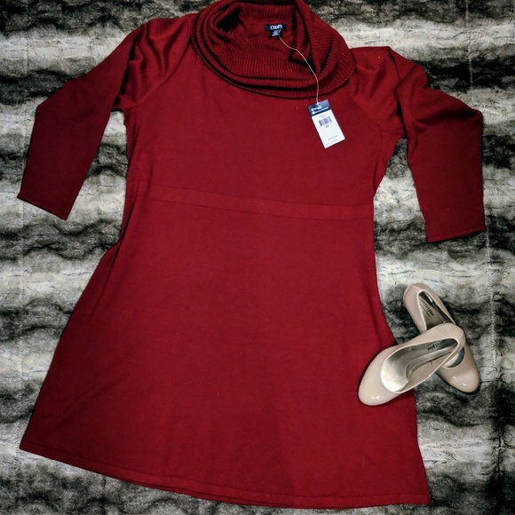 🆕🏷️ CHAPS  Sweater Dress Red Cowl Neck  2X/3X - Picture 8 of 8